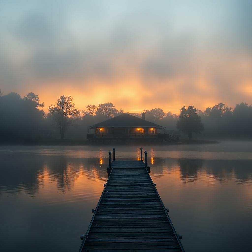 Lakefront home at dusk