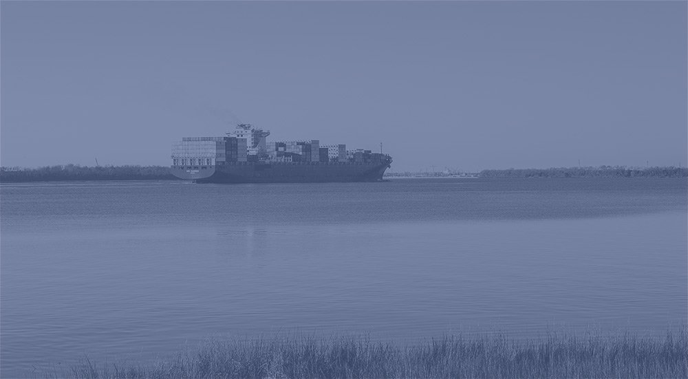 Shipping container ship in a port